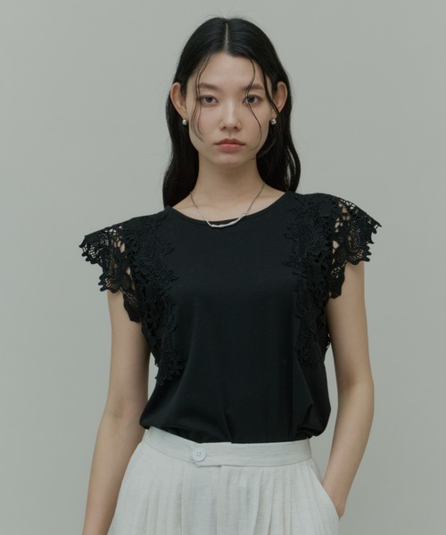 libelle more(リベル モア)の「ショルダーレースカットトップス(Tシャツ/カットソー・レディース・ブラック/オフホワイト/ライトグレー・M)」の14枚目の写真