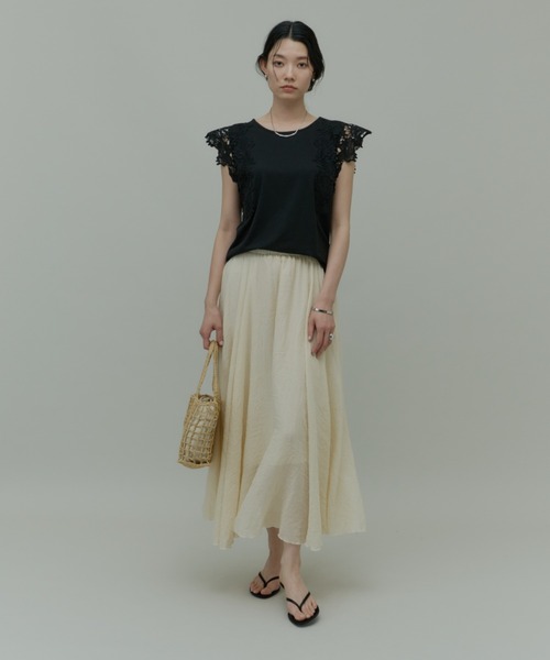 libelle more(リベル モア)の「ショルダーレースカットトップス(Tシャツ/カットソー・レディース・ブラック/オフホワイト/ライトグレー・M)」の19枚目の写真