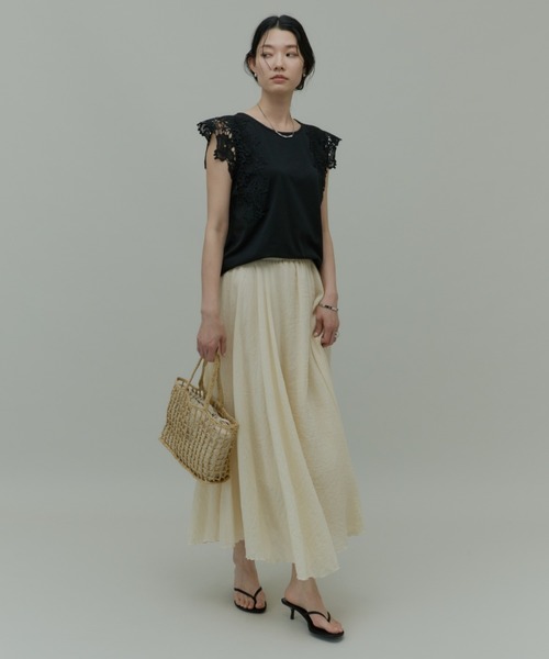 libelle more(リベル モア)の「ショルダーレースカットトップス(Tシャツ/カットソー・レディース・ブラック/オフホワイト/ライトグレー・M)」の20枚目の写真