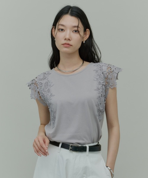 libelle more(リベル モア)の「ショルダーレースカットトップス(Tシャツ/カットソー・レディース・ブラック/オフホワイト/ライトグレー・M)」の22枚目の写真