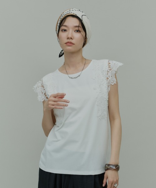 libelle more(リベル モア)の「ショルダーレースカットトップス(Tシャツ/カットソー・レディース・ブラック/オフホワイト/ライトグレー・M)」の9枚目の写真