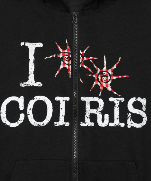 COIRIS（コイリス）の「スルー ヴィンテージチェックロゴ フードジップアップ 男女共用（パーカー・レディース・ブラック・1）」の3枚目の写真