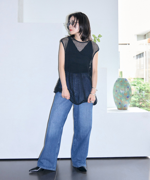 CITYSHOP(シティーショップ)の「COTTON MESH TANK TOP:カットソー(Tシャツ/カットソー・レディース・ブラック/ベージュ・FREE)」の5枚目の写真