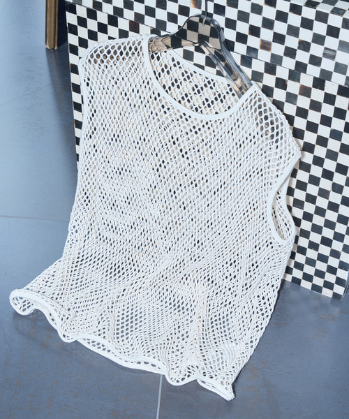 CITYSHOP(シティーショップ)の「COTTON MESH TANK TOP:カットソー(Tシャツ/カットソー・レディース・ブラック/ベージュ・FREE)」の7枚目の写真