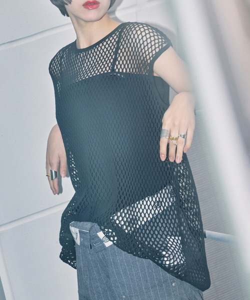 CITYSHOP(シティーショップ)の「COTTON MESH TANK TOP:カットソー(Tシャツ/カットソー・レディース・ブラック/ベージュ・FREE)」の8枚目の写真