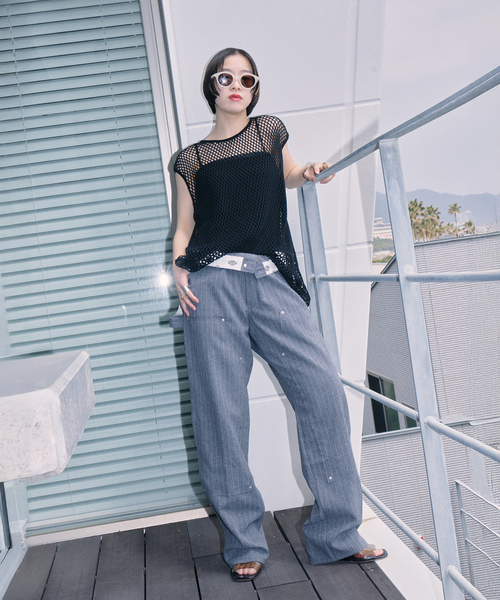 CITYSHOP(シティーショップ)の「COTTON MESH TANK TOP:カットソー(Tシャツ/カットソー・レディース・ブラック/ベージュ・FREE)」の9枚目の写真