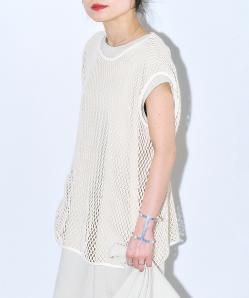 CITYSHOP(シティーショップ)の「COTTON MESH TANK TOP:カットソー(Tシャツ/カットソー・レディース・ブラック/ベージュ・FREE)」の10枚目の写真