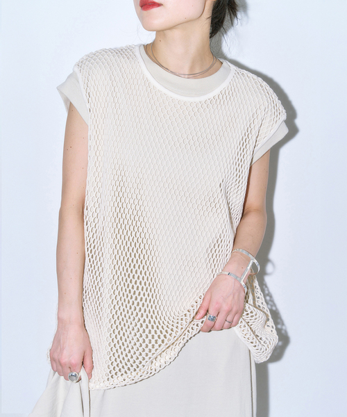 CITYSHOP(シティーショップ)の「COTTON MESH TANK TOP:カットソー(Tシャツ/カットソー・レディース・ブラック/ベージュ・FREE)」の11枚目の写真