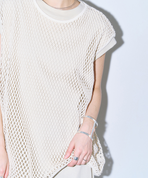 CITYSHOP(シティーショップ)の「COTTON MESH TANK TOP:カットソー(Tシャツ/カットソー・レディース・ブラック/ベージュ・FREE)」の12枚目の写真