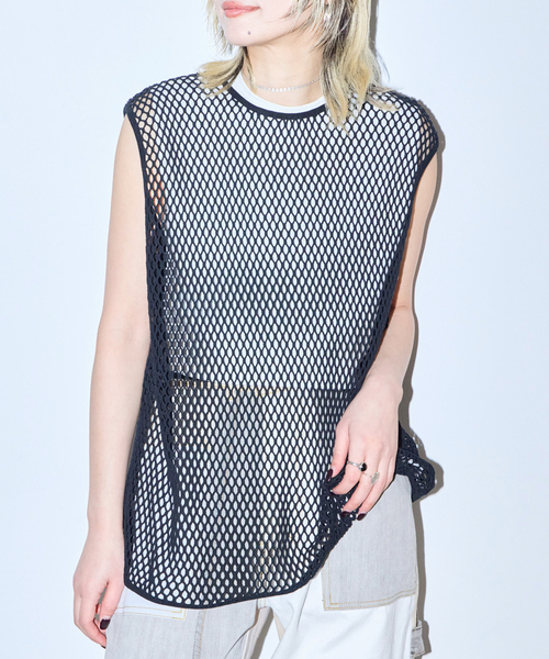 CITYSHOP(シティーショップ)の「COTTON MESH TANK TOP:カットソー(Tシャツ/カットソー・レディース・ブラック/ベージュ・FREE)」の15枚目の写真