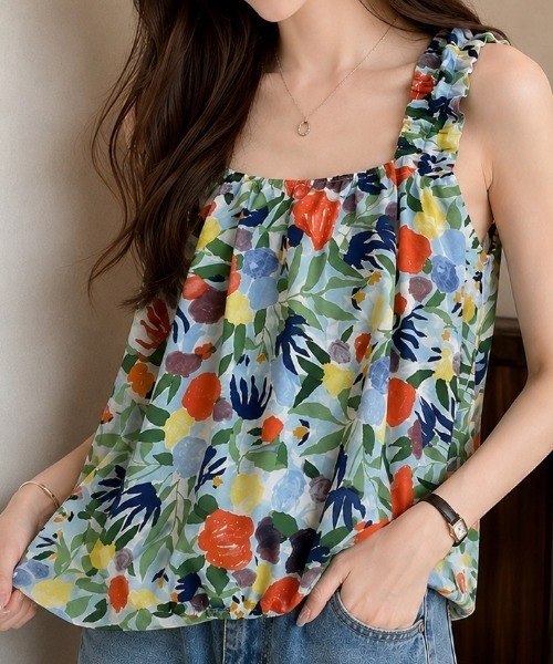NANEA(ナネア)の「総柄フラワー バルーンシルエットキャミソール(シャツ/ブラウス・レディース・イエロー/パープル・フリー)」の6枚目の写真