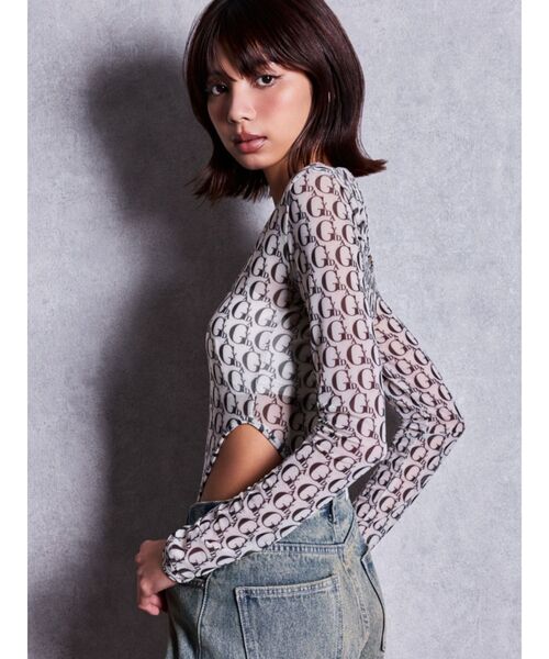 GYDA（ジェイダ）の「GYDA SHEER BODY SUIT（Tシャツ/カットソー・レディース・ブラック/オフホワイト・FREE）」の3枚目の写真