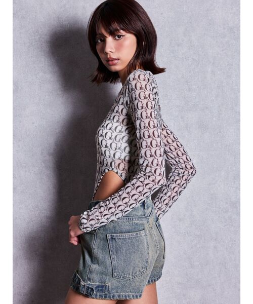 GYDA（ジェイダ）の「GYDA SHEER BODY SUIT（Tシャツ/カットソー・レディース・ブラック/オフホワイト・FREE）」の4枚目の写真