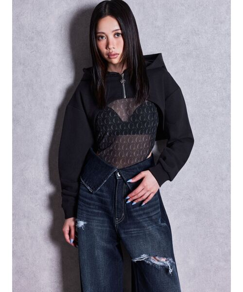 GYDA（ジェイダ）の「GYDA SHEER BODY SUIT（Tシャツ/カットソー・レディース・ブラック/オフホワイト・FREE）」の11枚目の写真