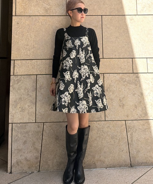 JENNE（ジェンヌ）の「ジャガード2WAYレイヤードドレス（ワンピース・レディース・グリーン/ブラック・MEDIUM/LARGE/SMALL）」の2枚目の写真