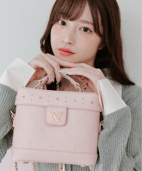 Aimerianejoie(エメリアーヌジョワ)の「Aimerianejoieスタッズバニティバッグ(ショルダーバッグ・レディース・サックスブルー/ミント/アイボリー/ピンク/ブラック・FREE)」の14枚目の写真