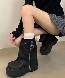 ダブルベルト厚底カバーショートブーツ
