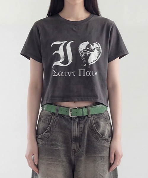 SAINTPAIN(セイントペイン)の「SAINTPAIN/I LOVE クロップT(Tシャツ/カットソー・レディース・ブラック・FREE)」の2枚目の写真