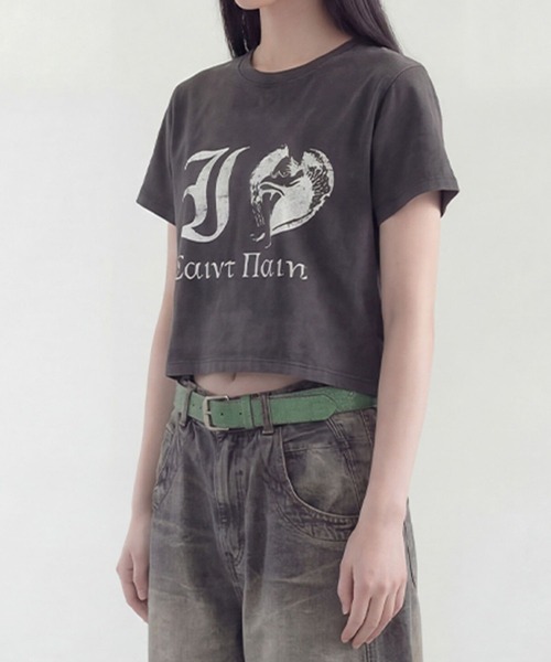SAINTPAIN(セイントペイン)の「SAINTPAIN/I LOVE クロップT(Tシャツ/カットソー・レディース・ブラック・FREE)」の3枚目の写真