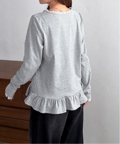 solleim（ソルレム）の「レーストリムドットフリルトップス（Tシャツ/カットソー・レディース・杢グレー/ネイビー/ホワイト・M/L）」の16枚目の写真