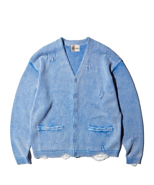 TOWNCRAFT（タウンクラフト）の「TOWNCRAFT / タウンクラフト COTTON DAMAGED CARDIGAN コットン ダメージ加工 カーディガン（カーディガン/ボレロ・メンズ・レッド/パープル/ブラック/ブルー・MEDIUM/LARGE）」の2枚目の写真