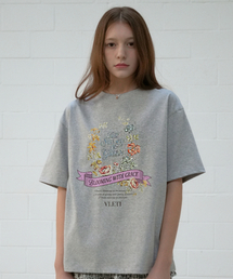 Oversized Floral Digital Print Short Sleeve Tee (gray)