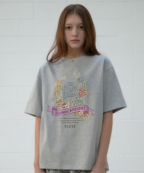 VLETI(ブレッティ)の「Oversized Floral Digital Print Short Sleeve Tee (gray)(Tシャツ/カットソー・レディース・グレー・FREE)」の1枚目の写真