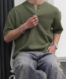 【GLARE】ヘンリーネック クロップド サーマルニット / Henley Neck Cropped Thermal Knit