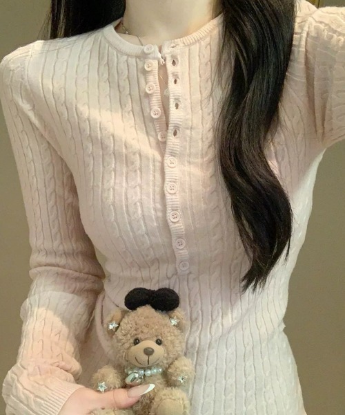 LUCPY(ラクピー)の「ケーブル編み半袖リブニットトップス(その他トップス・レディース・ブラック/ホワイト/グレー/ピンク・FREE)」の6枚目の写真