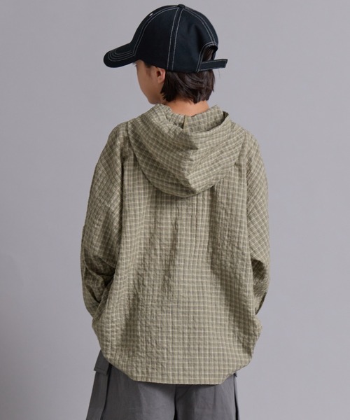 PAIRMANON STREET(ペアマノンストリート)の「【100-160cm】チェック フード付き 長袖 シャツ 【PAIRMANON STREET】(シャツ/ブラウス・キッズ・ブルー/ブラック/ベージュ・100/110/150/130/120/160/140)」の5枚目の写真