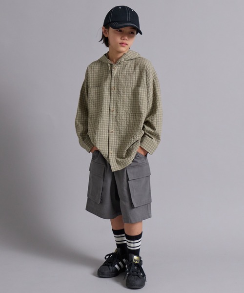 PAIRMANON STREET(ペアマノンストリート)の「【100-160cm】チェック フード付き 長袖 シャツ 【PAIRMANON STREET】(シャツ/ブラウス・キッズ・ブルー/ブラック/ベージュ・100/110/150/130/120/160/140)」の7枚目の写真