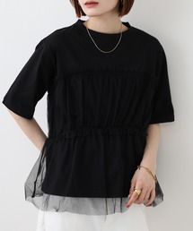 LUCA | 切り替えシフォンプリーツプルオーバー 半端袖(Tシャツ/カットソー)