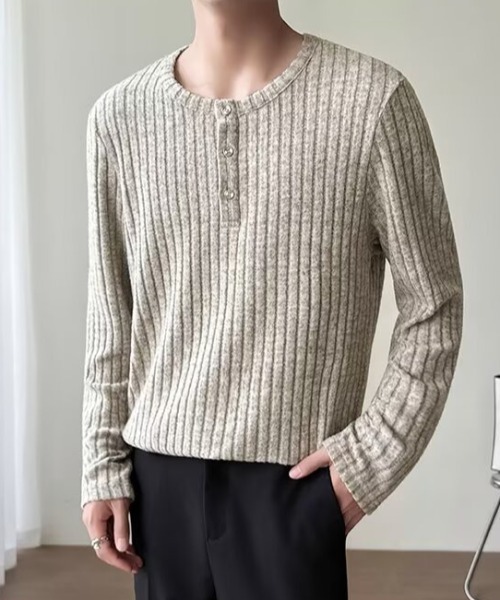 link lot(リンクロット)の「【26年秋冬新作アイテム】ヘンリーネック長袖ニットソー(Tシャツ/カットソー・メンズ・グレー/アイボリー・M/L)」の20枚目の写真