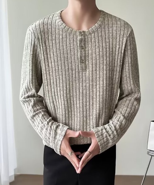 link lot(リンクロット)の「【26年秋冬新作アイテム】ヘンリーネック長袖ニットソー(Tシャツ/カットソー・メンズ・グレー/アイボリー・M/L)」の21枚目の写真