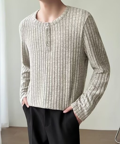 link lot(リンクロット)の「【26年秋冬新作アイテム】ヘンリーネック長袖ニットソー(Tシャツ/カットソー・メンズ・グレー/アイボリー・M/L)」の22枚目の写真