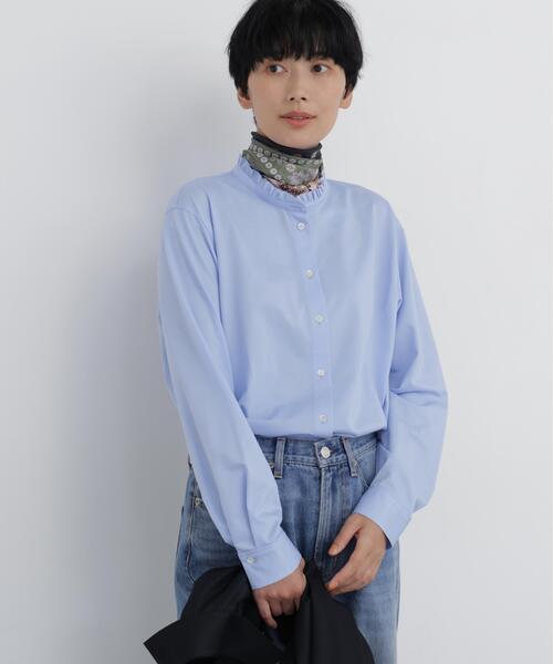 human woman(ヒューマンウーマン)の「◆【大人気!袖丈変更追加 / ウォッシャブル】スタンドフリルカットソー(Tシャツ/カットソー・レディース・ホワイト/ブラック/ブルー・MEDIUM)」の1枚目の写真