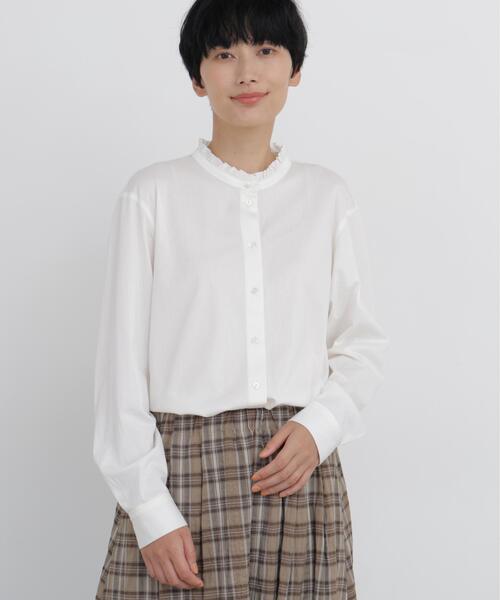 human woman(ヒューマンウーマン)の「◆【大人気!袖丈変更追加 / ウォッシャブル】スタンドフリルカットソー(Tシャツ/カットソー・レディース・ホワイト/ブラック/ブルー・MEDIUM)」の9枚目の写真