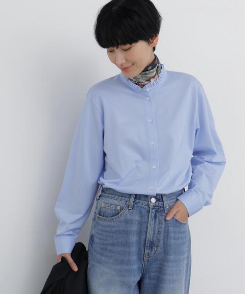 human woman(ヒューマンウーマン)の「◆【大人気!袖丈変更追加 / ウォッシャブル】スタンドフリルカットソー(Tシャツ/カットソー・レディース・ホワイト/ブラック/ブルー・MEDIUM)」の15枚目の写真