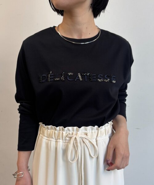 Jena espace merveilleux（ジェナ　エスパスメルヴェイユ）の「ビーズ刺繍ロンT（Tシャツ/カットソー・レディース・ブラック/オフホワイト/ライトグレー・FREE）」の2枚目の写真