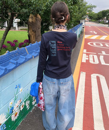 セミクロップド bump post 長袖Tシャツ [ネイビー]