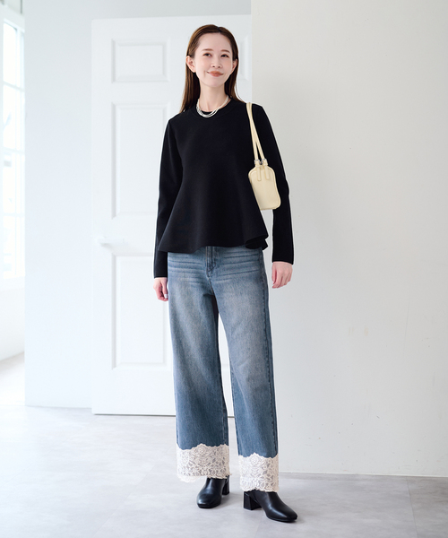 U by SPICK&SPAN（ユーバイスピックアンドスパン）の「ペプラムニット（ニット/セーター・レディース・ブラック/ホワイト・FREE）」の13枚目の写真