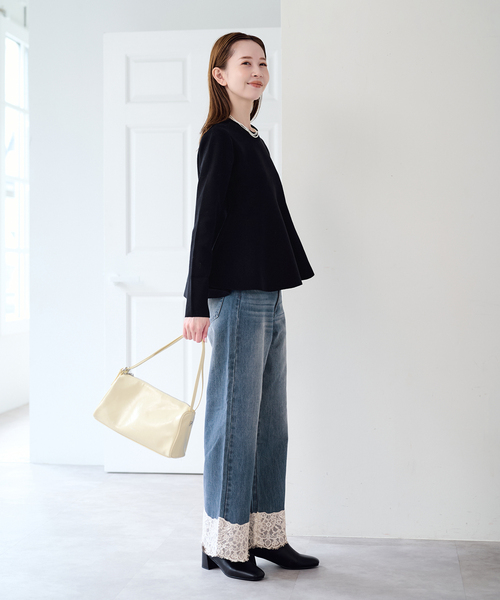 U by SPICK&SPAN（ユーバイスピックアンドスパン）の「ペプラムニット（ニット/セーター・レディース・ブラック/ホワイト・FREE）」の14枚目の写真