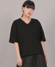 オーバーサイズソフトVネック半袖TシャツMVM-8A12ブラック