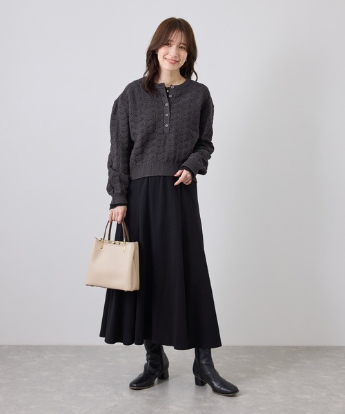 ROPE' PICNIC(ロペピクニック)の「透かし編みスポンディッシュヘンリーネックニット(ニット/セーター・レディース・ベージュ系その他3/キナリ/チャコールグレー・FREE)」の4枚目の写真