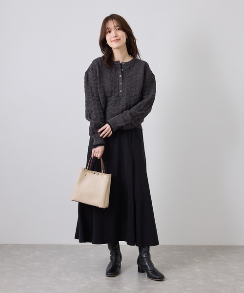 ROPE' PICNIC(ロペピクニック)の「透かし編みスポンディッシュヘンリーネックニット(ニット/セーター・レディース・ベージュ系その他3/キナリ/チャコールグレー・FREE)」の5枚目の写真
