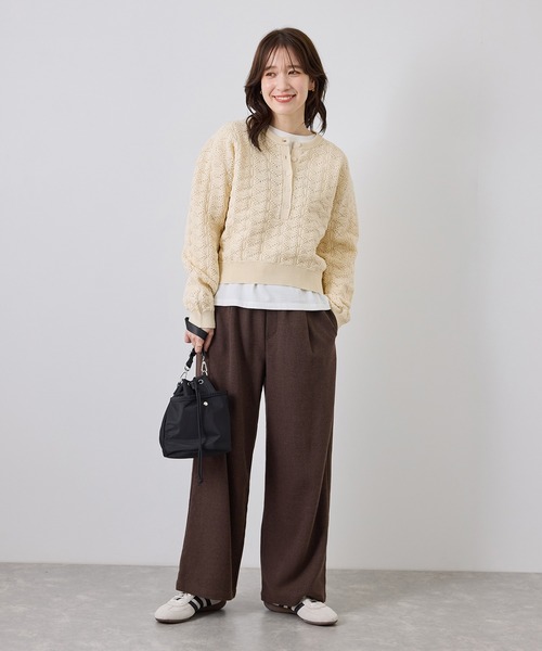 ROPE' PICNIC(ロペピクニック)の「透かし編みスポンディッシュヘンリーネックニット(ニット/セーター・レディース・ベージュ系その他3/キナリ/チャコールグレー・FREE)」の8枚目の写真