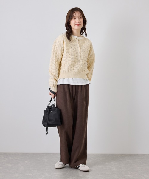 ROPE' PICNIC(ロペピクニック)の「透かし編みスポンディッシュヘンリーネックニット(ニット/セーター・レディース・ベージュ系その他3/キナリ/チャコールグレー・FREE)」の9枚目の写真