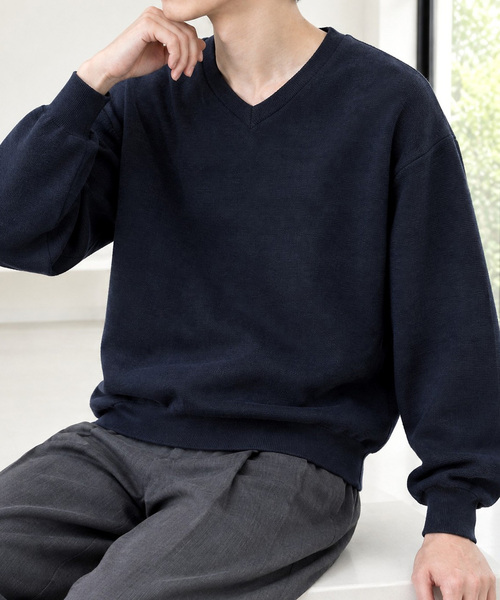 MONO-MART(モノマート)の「【EASY COMFORTシリーズ】ミラノリブ リラックスフィット ニットプルオーバー / クルーネック・Vネック<マシンウォッシャブル>(ニット/セーター・メンズ・杢グレー/ブラック/ダークネイビー/ネイビー系/ブルー系/ブラック系/レッド系/アイボリー/チャコール/ブラウン系/ブラウン系2/ダークオリーブ・S/M/L)」の21枚目の写真