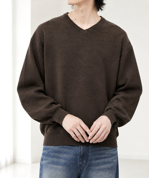 MONO-MART(モノマート)の「【EASY COMFORTシリーズ】ミラノリブ リラックスフィット ニットプルオーバー / クルーネック・Vネック<マシンウォッシャブル>(ニット/セーター・メンズ・杢グレー/ブラック/ダークネイビー/ネイビー系/ブルー系/ブラック系/レッド系/アイボリー/チャコール/ブラウン系/ブラウン系2/ダークオリーブ・S/M/L)」の15枚目の写真