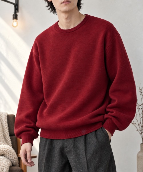 MONO-MART(モノマート)の「【EASY COMFORTシリーズ】ミラノリブ リラックスフィット ニットプルオーバー / クルーネック・Vネック<マシンウォッシャブル>(ニット/セーター・メンズ・杢グレー/ブラック/ダークネイビー/ネイビー系/ブルー系/ブラック系/レッド系/アイボリー/チャコール/ブラウン系/ブラウン系2/ダークオリーブ・S/M/L)」の12枚目の写真